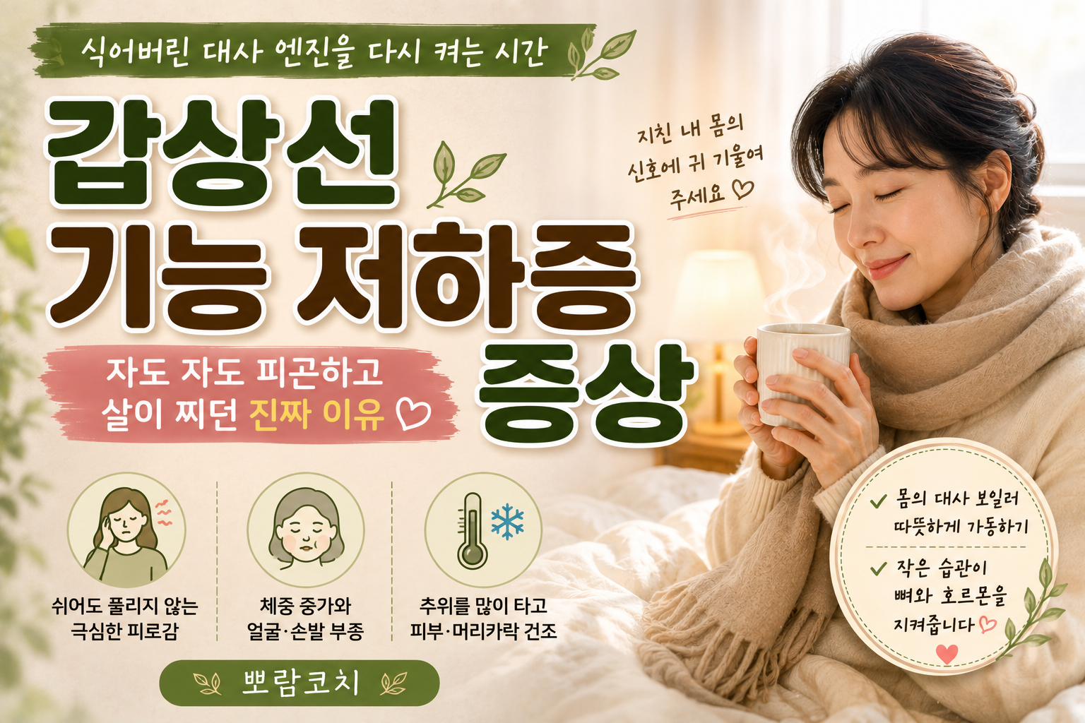 아늑한 침실에서 따뜻한 베이지색 머플러를 두르고 편안하게 미소 짓고 있는 감성 사진