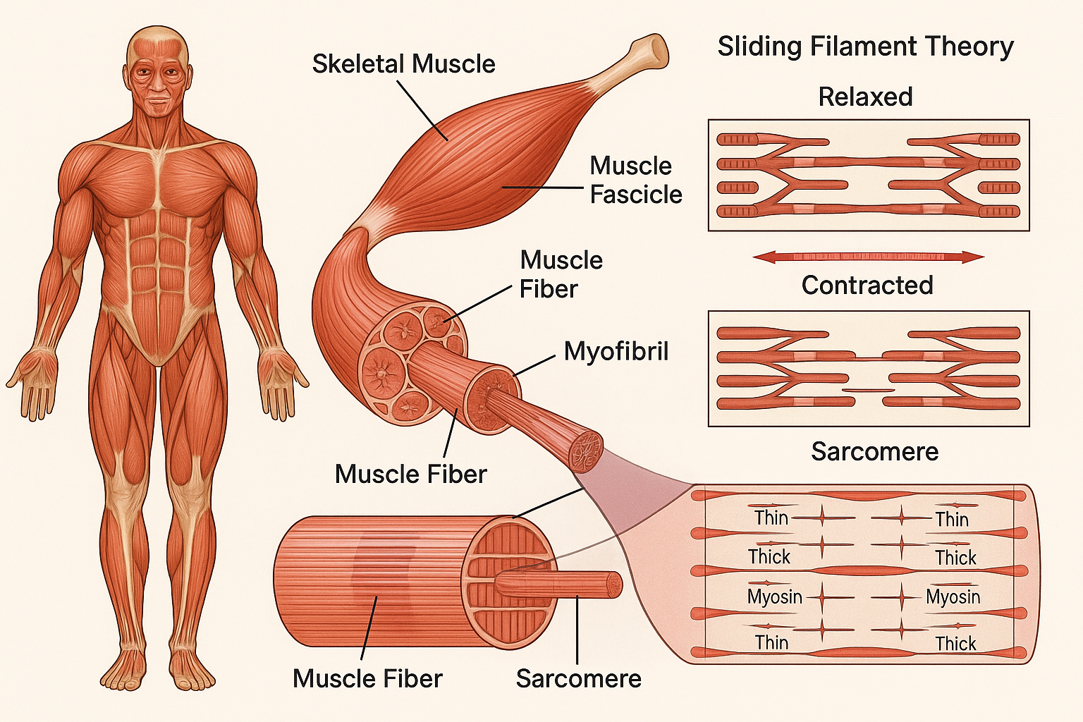 근육계의 구조와 근수축의 생리학적 원리관련 이미지