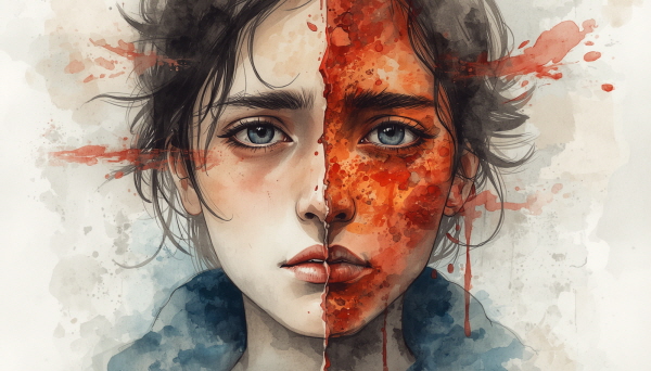 감정을 드러내지 않는 태도 때문에, 수치심조차 무심하게 넘어가는 것처럼 보입니다. 하지만 내면에서는 스스로를 깊이 비난하며, 그 부끄러움이 마음속에 오래 남을 때가 많습니다에 관한 그림입니다