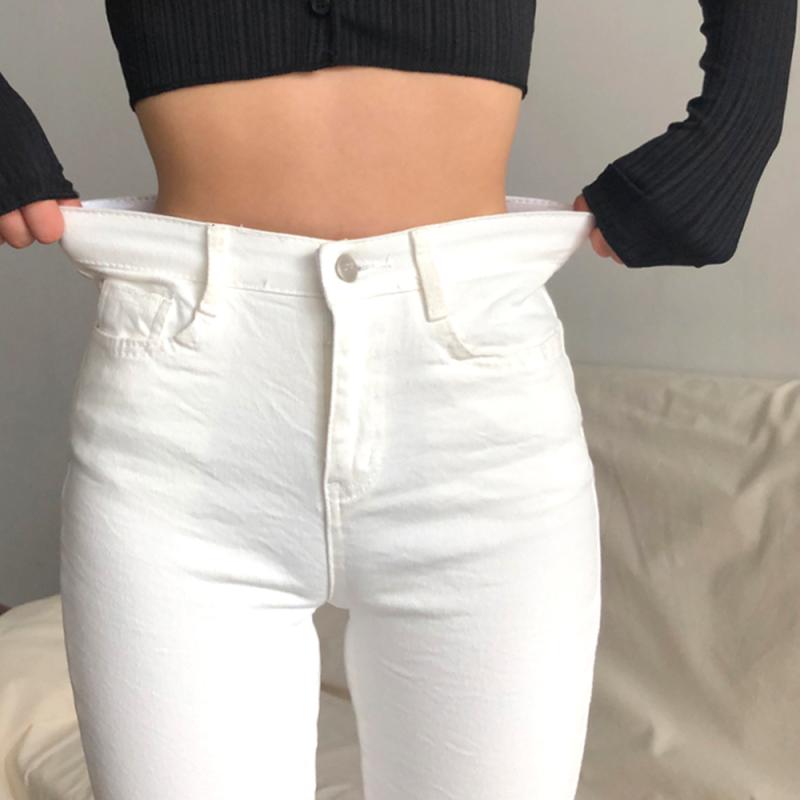 하이웨스트 히든 밴딩 허리 고무줄 부츠컷 나팔 화이트 청바지 키작녀 팬츠