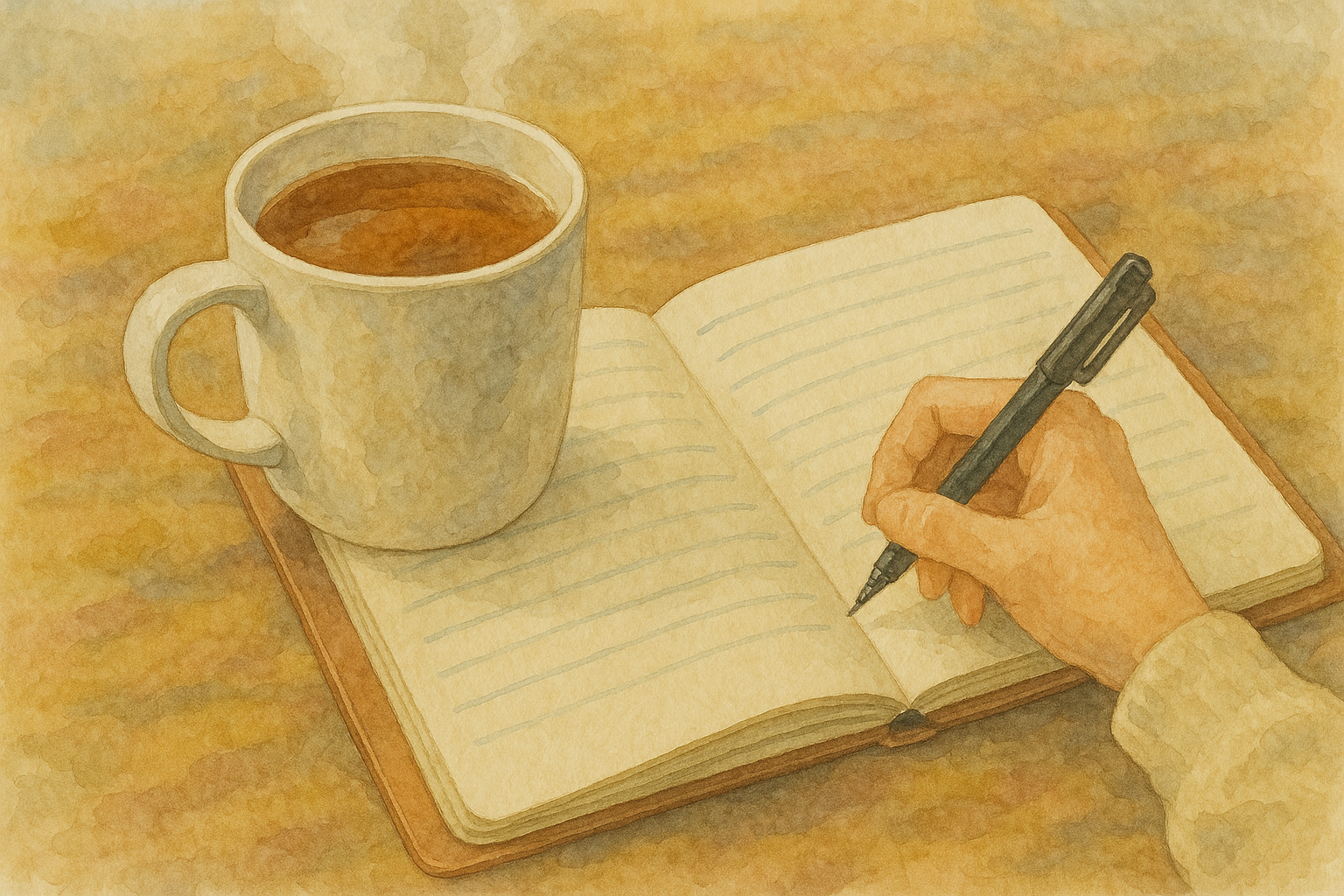 따뜻한 차와 필기를 위한 순간