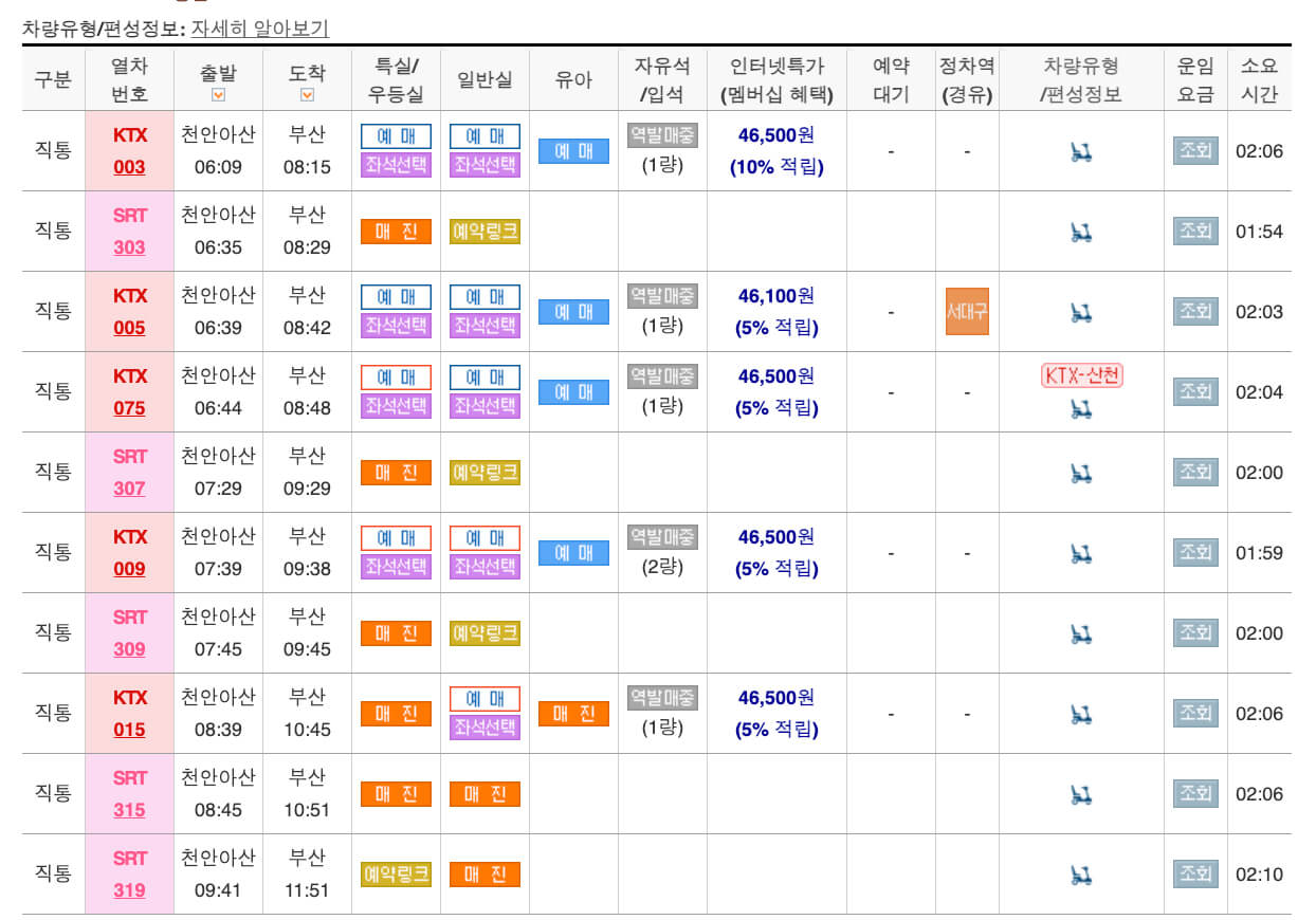 천안아산역-KTX시간표