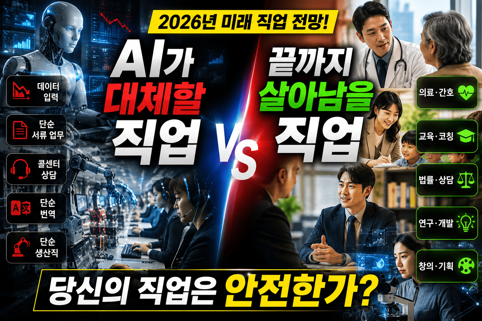 AI가 대체할 직업 vs 유지될 직업 (비교분석, 미래전망, 직업선택)