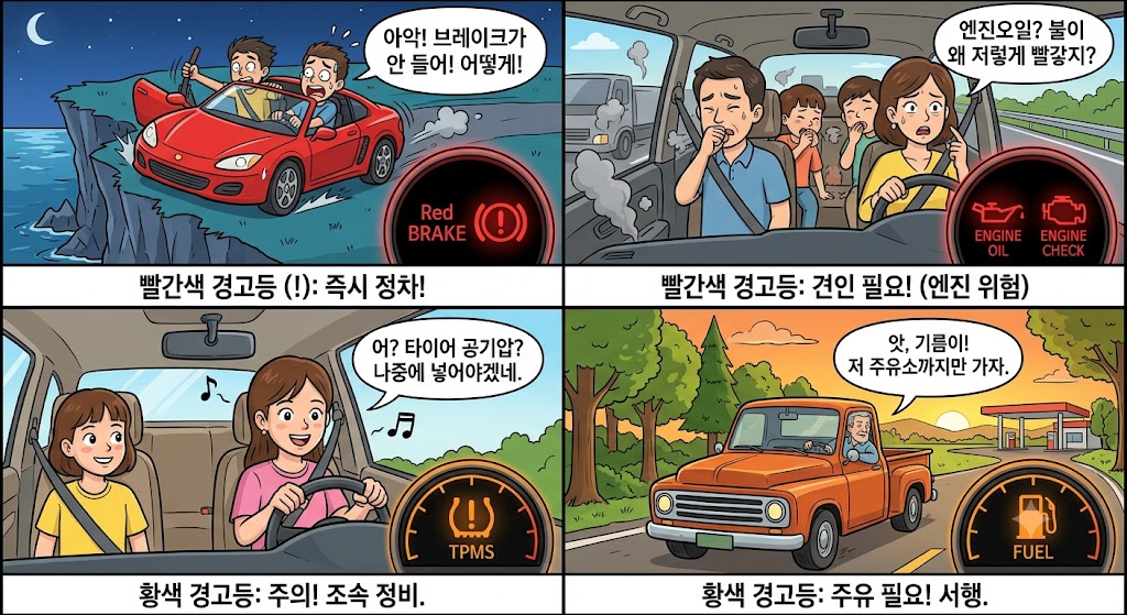 초보 운전자 90%가 실수하는 자동차 경고등 대처 법 (빨간색 vs 주황색)