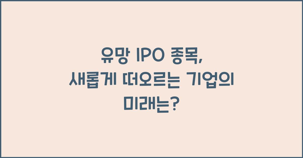 유망 IPO 종목, 새롭게 떠오르는 기업