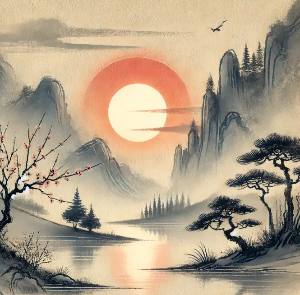 수묵담채화-해돋이