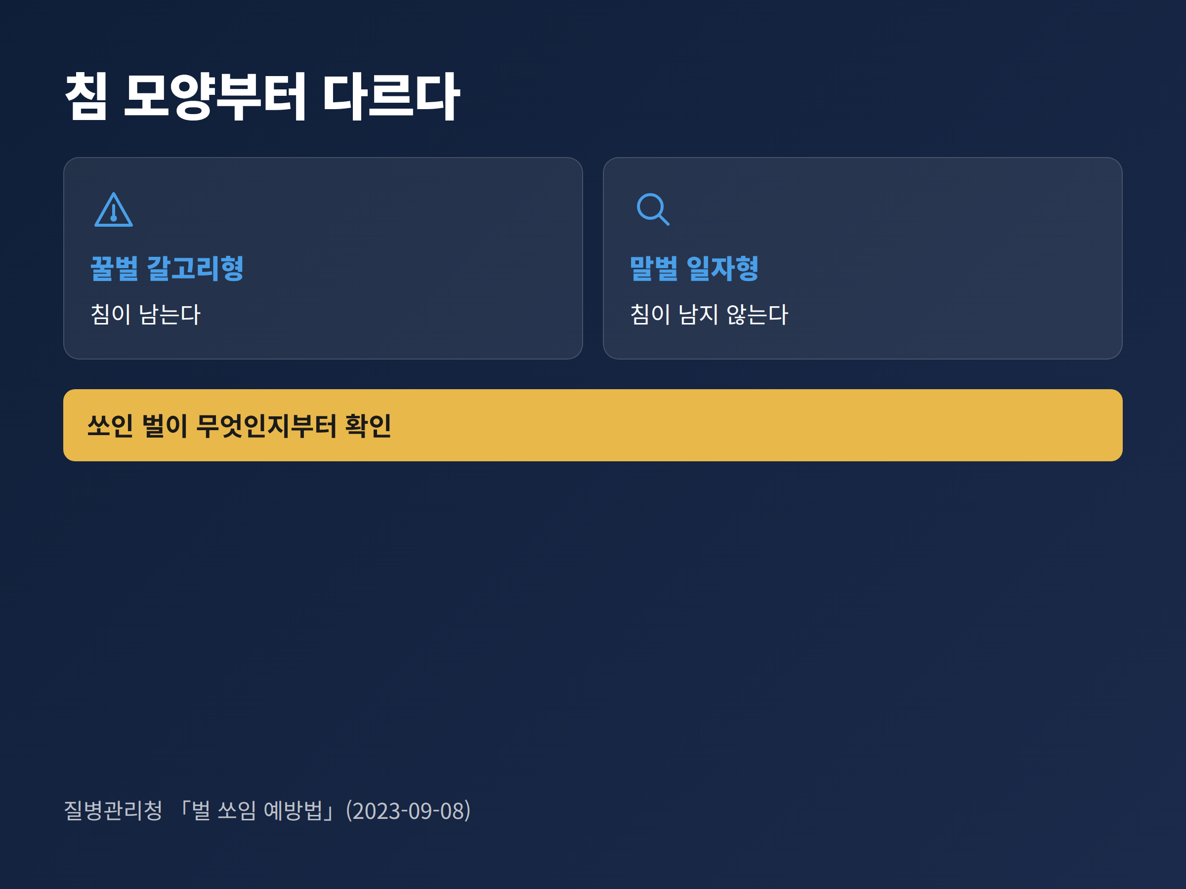 꿀벌의 갈고리형 침과 말벌의 일자형 침 구조를 나란히 비교한 그림