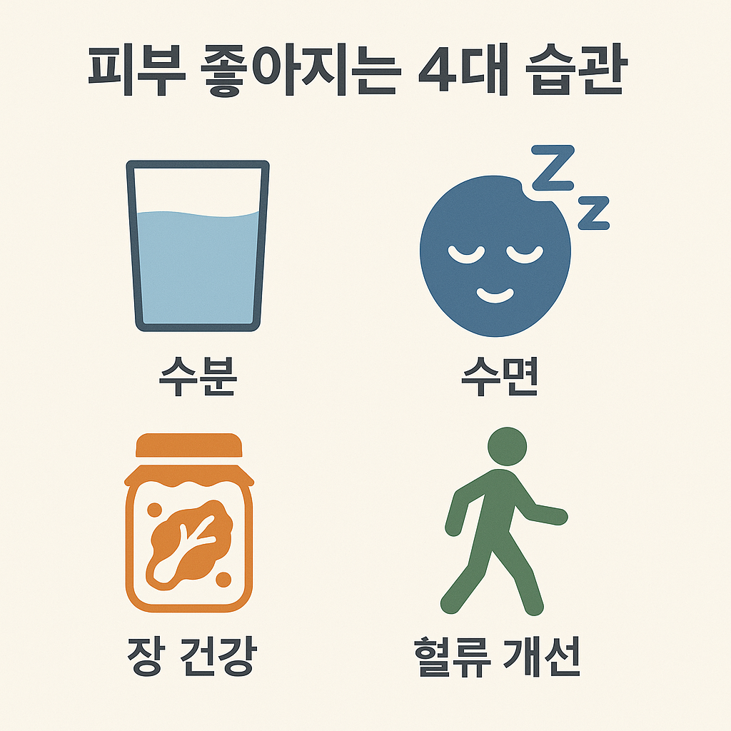 &ldquo;피부 좋아지는 4대 습관: 수분&middot;수면&middot;장 건강&middot;혈류 개선&rdquo;