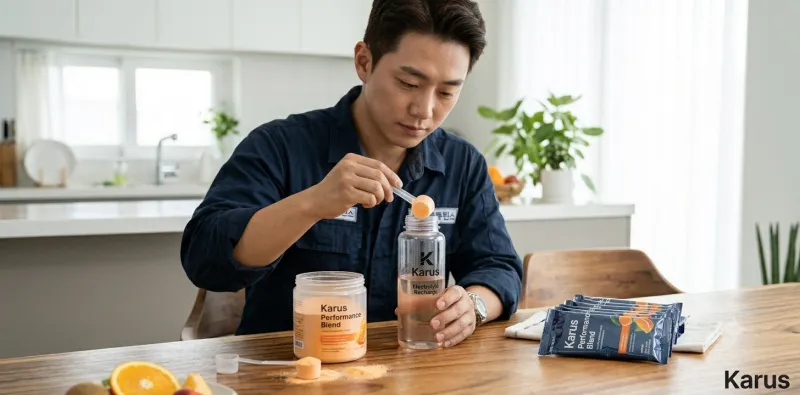 대장내시경 물약 먹기 편한법 찾아서 차가운 이온 음료와 가루를 섞는 모습