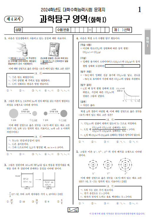 과학탐구 영역 문제지 ( 화학Ⅰ )과목