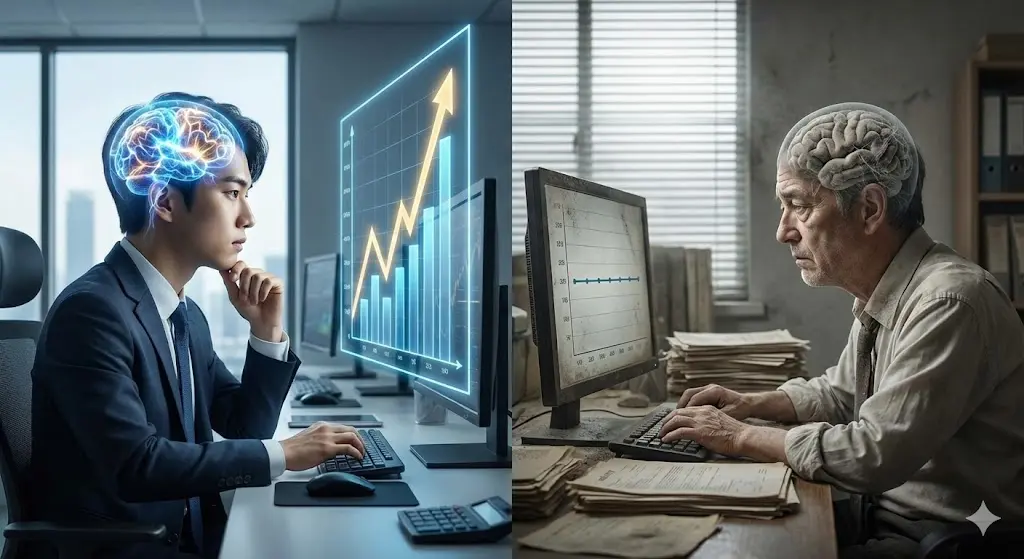 한국 20대와 5060세대의 극명한 인지능력 격차와 월급 그래프 비교