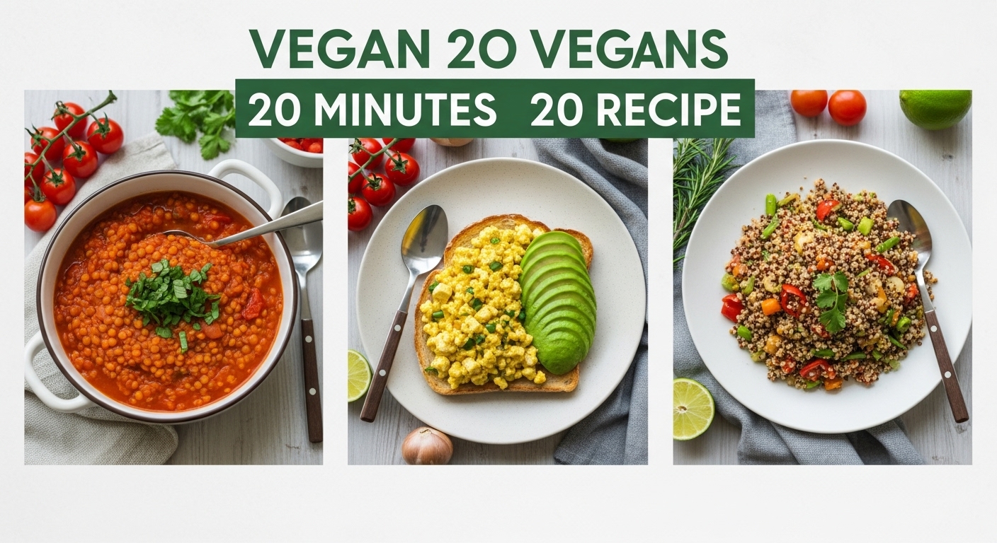 20분 비건 레시피, 초간단 비건 식단, 플랜트 기반 음식, 바쁜 일상 건강식, 비건 요리 초보, 렌틸콩 스튜 레시피, 두부 스크램블 토스트, 퀴노아 볶음밥 비건, 에너지 비건 식단, 2025년 건강 습관