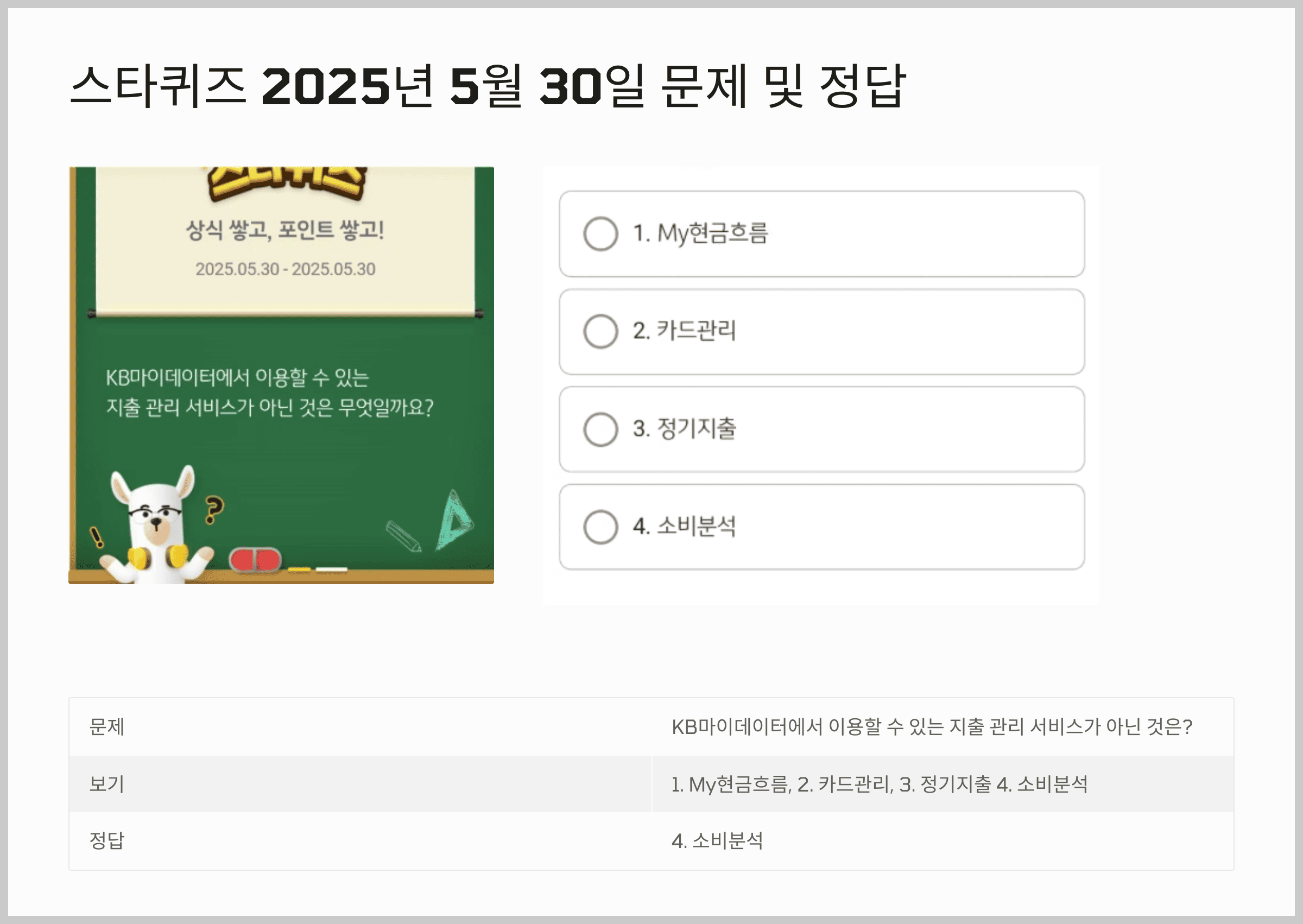 스타퀴즈 2025년 5월 30일 문제 및 정답