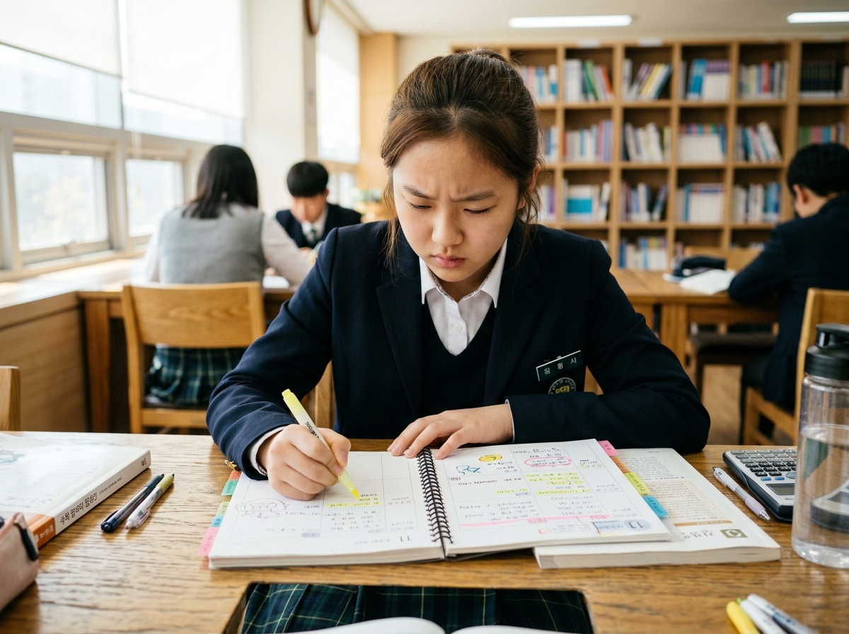 과학 학습 진행 상황을 점검하는 학생