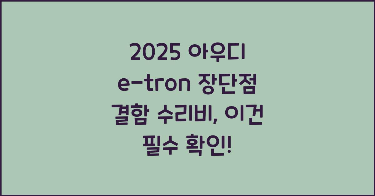 2025 아우디 e-tron 장단점 결함 수리비