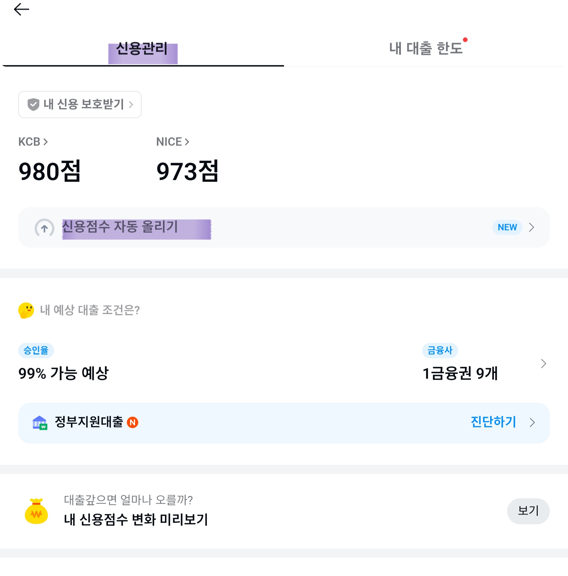 카카오페이 신용점수 올리기 비금융 정보 제출 화면