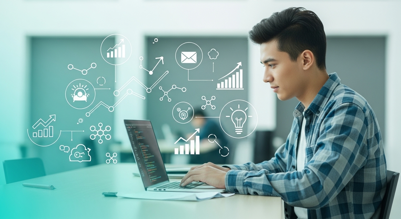 신기술 분야 청년 인재 양성 지원을 상징하는 노트북으로 코딩하는 청년의 모습