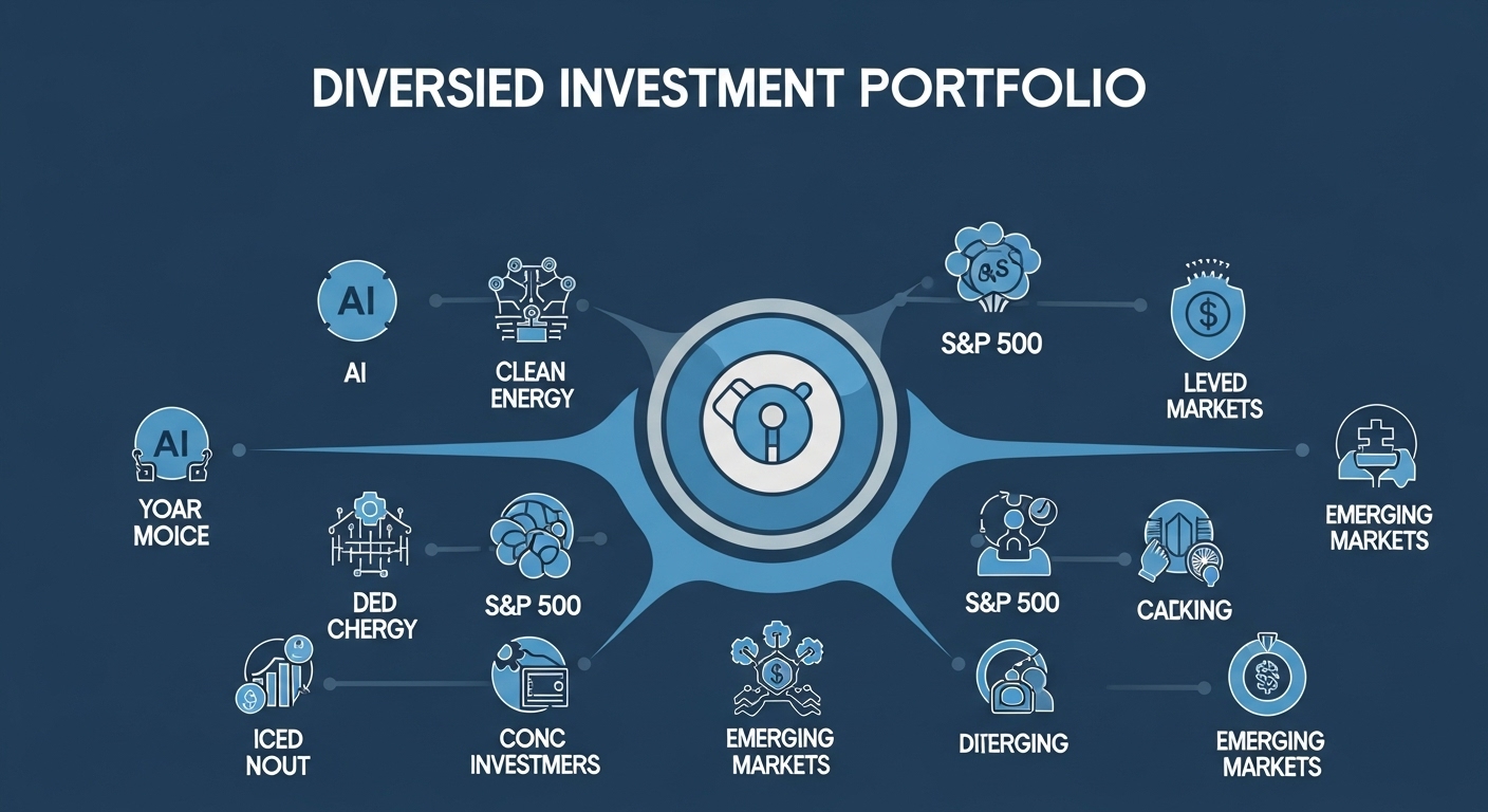 AI, 친환경 에너지 등 다양한 산업에 분산 투자된 포트폴리오를 보여주는 깔끔한 인포그래픽