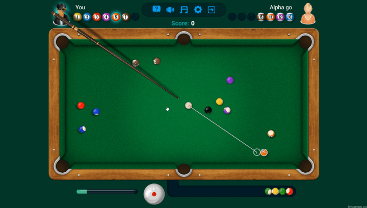 5번-색공을-포켓에-넣기위해-조준하는-화면