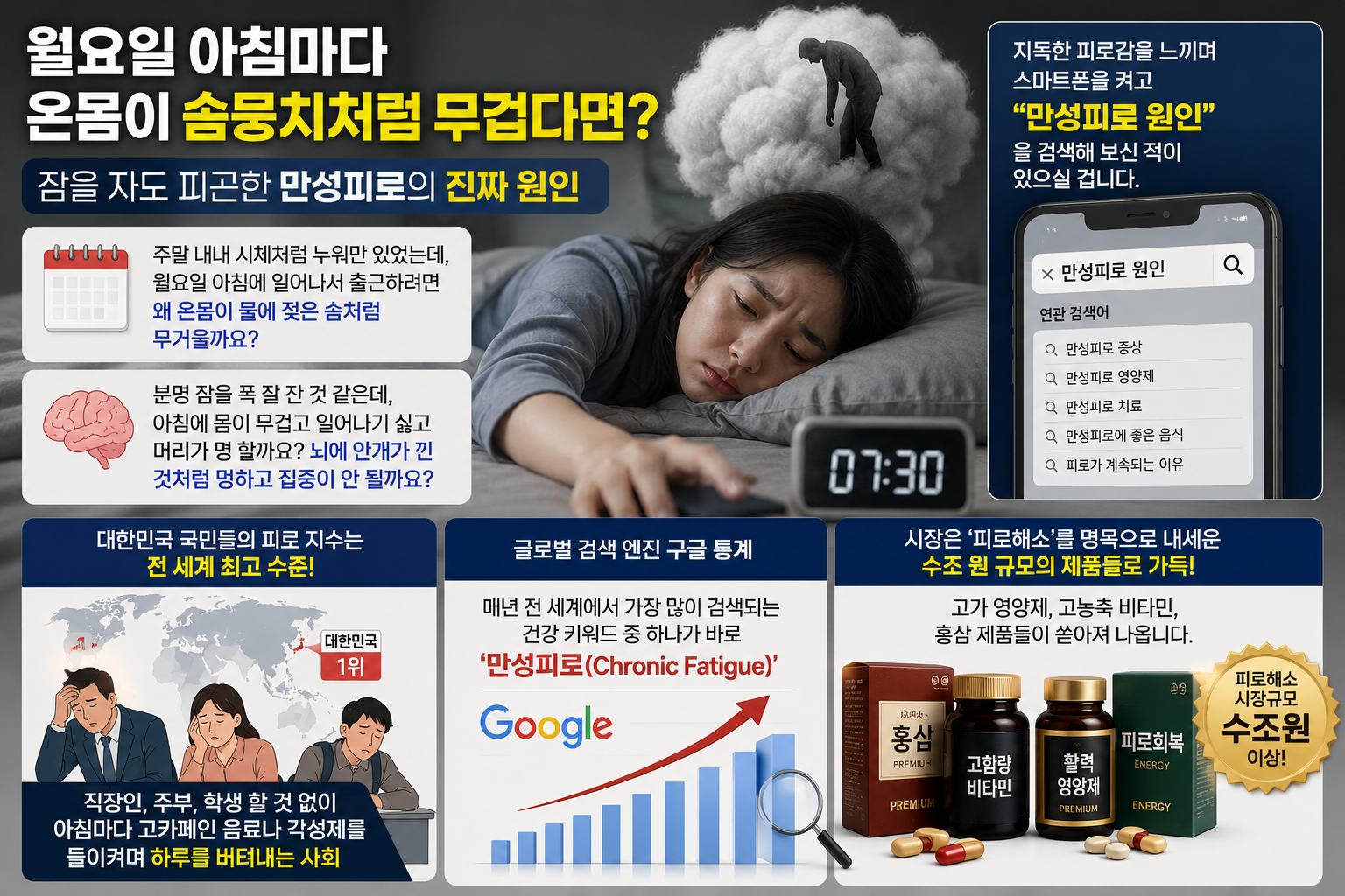월요일 아침마다 온뭄이 솜품치처럼 무겁다면.