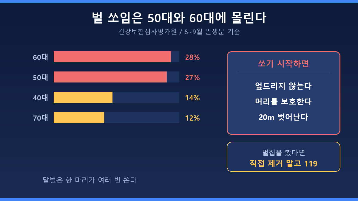 벌초 성묘철 벌 쏘임 환자 60대 28퍼센트로 최다, 50대 27퍼센트, 40대 14퍼센트