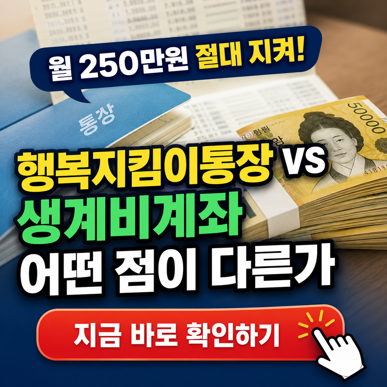 "월 250만원 절대 지켜!" - 압류방지 생계비계좌 vs 행복지킴이통장 차이점 한눈에 보기