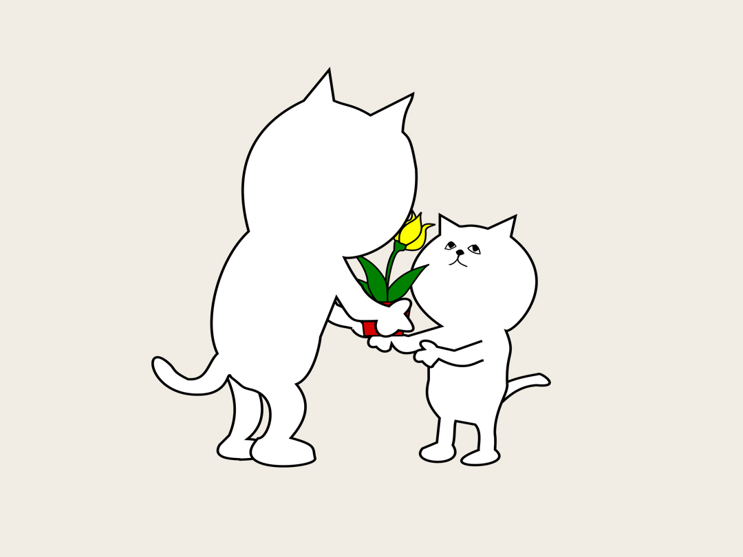 화분을 주고 받는 고양이 일러스트 무료 다운로드
