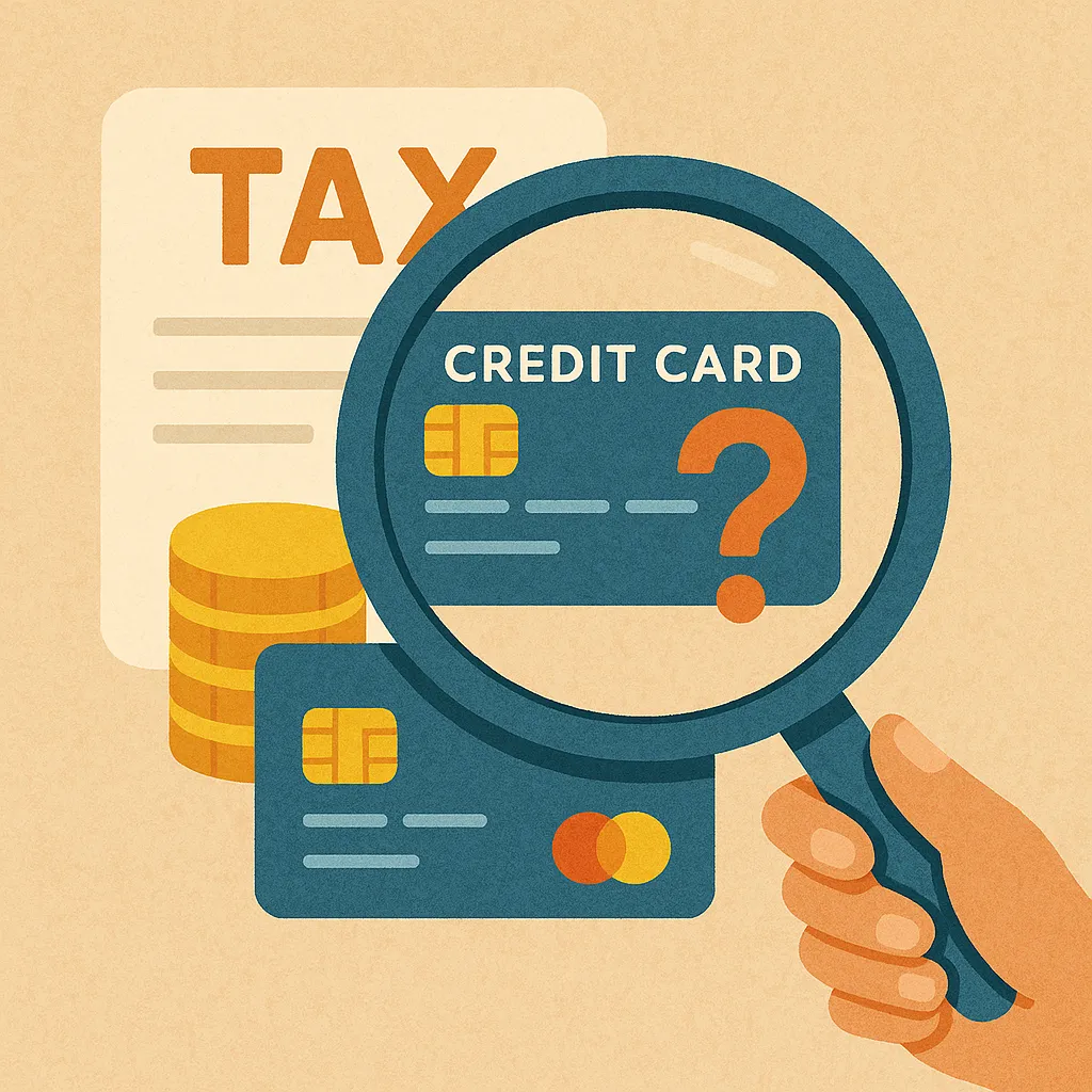 카드-사용액-소득공제-범위를-표현한-일러스트로,-남성이-계산기와-영수증을-살펴보며-소득공제-한도를-계산하는-모습이-그려져,-세금-절감과-지출-관리의-연관성을-상징함.