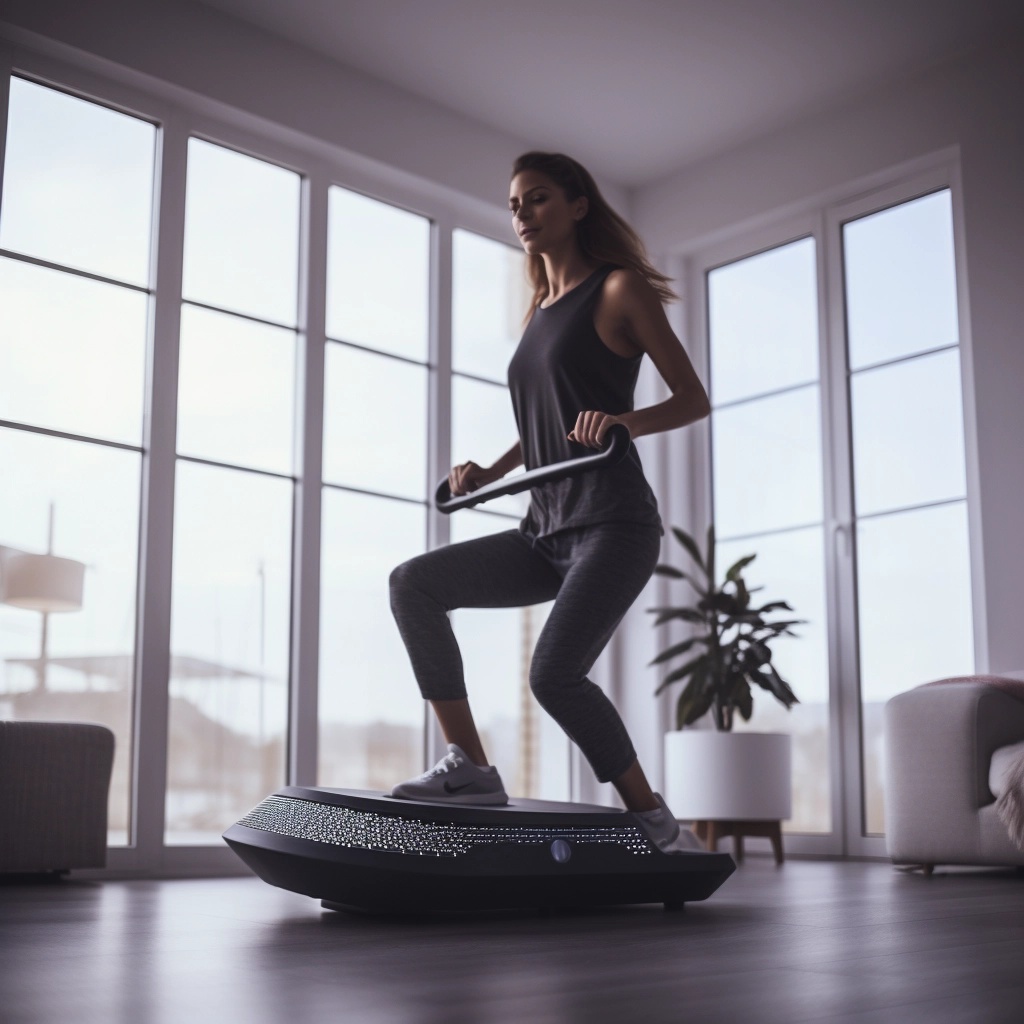 진동 플레이트에서 운동하는 여성