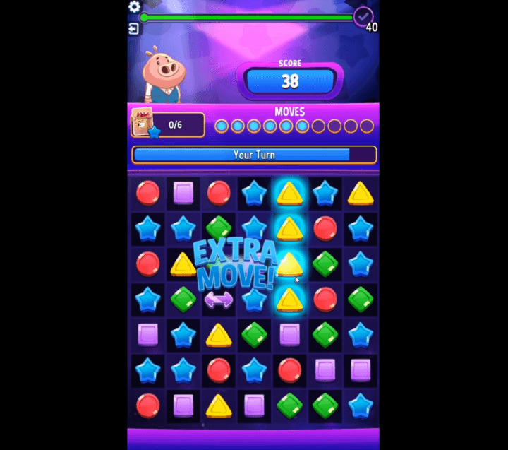 같은-모양의-블록-4개를-연결시키고-점수를-획득하는-화면