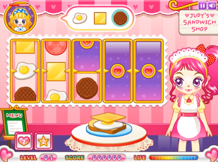 쥬디의-샌드위치-가게-플래시게임-플레이-샌드위치-속재료를-순서대로-넣는-화면