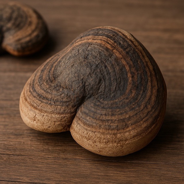 말굽버섯 특유의 층층이 갈색 띠가 선명하게 드러난 단면(출처: 자체제작)