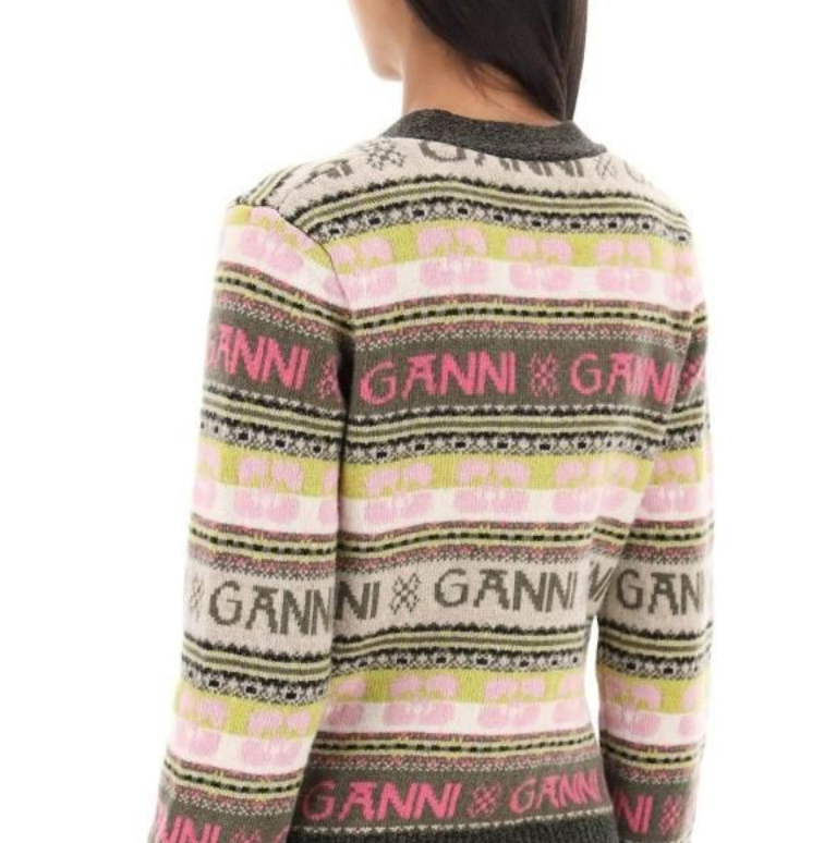 가니 인타르시아 로고 니트 가디건