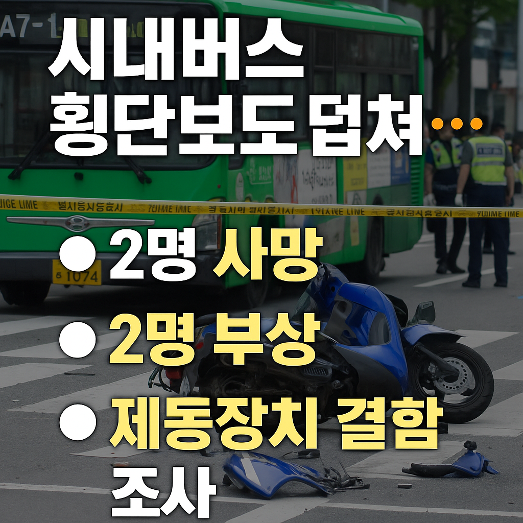 60대 기사가 몰던 시내버스, 횡단보도 보행자·오토바이 잇따라 들이받아