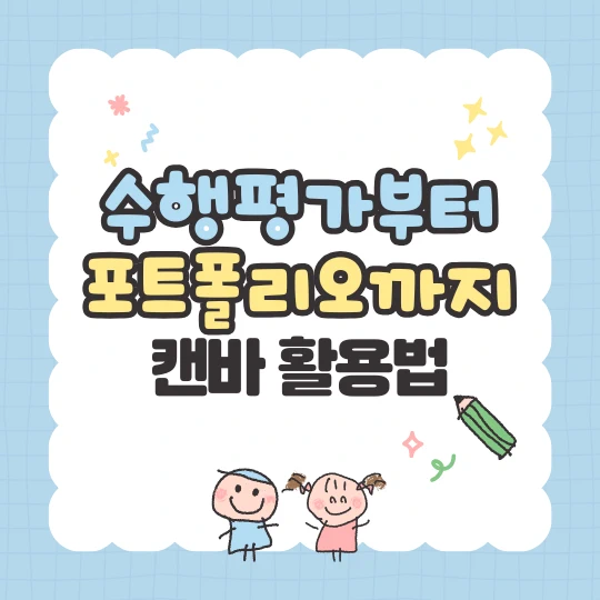 귀여운 일러스트에 수행평가부터 포트폴리오까지 캔바 활용법이라고 이미지화했다.