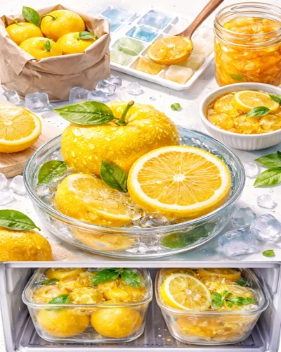 얼음과 함께 보관된 유자