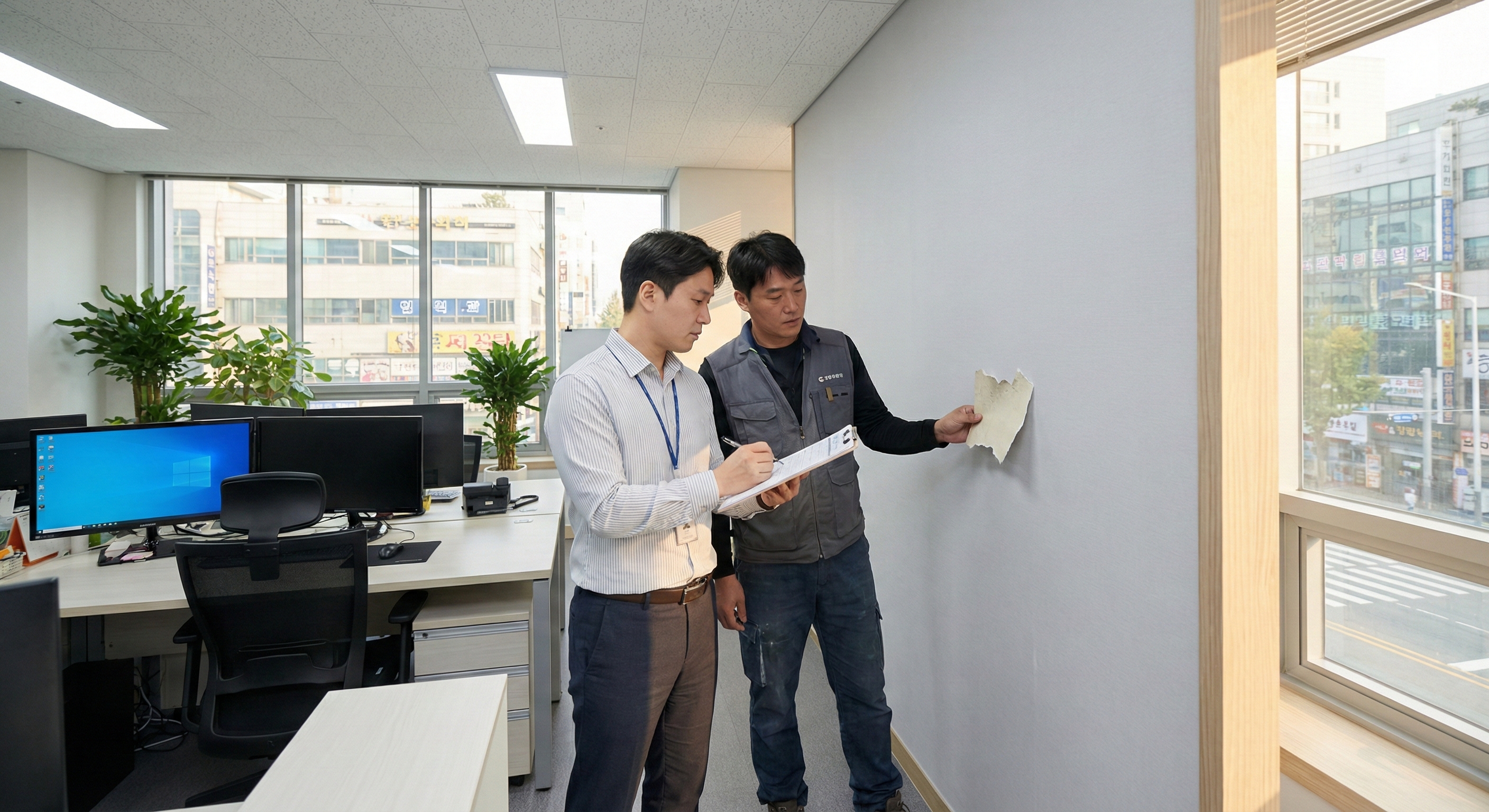 벽지 시공 견적 확인하는 모습