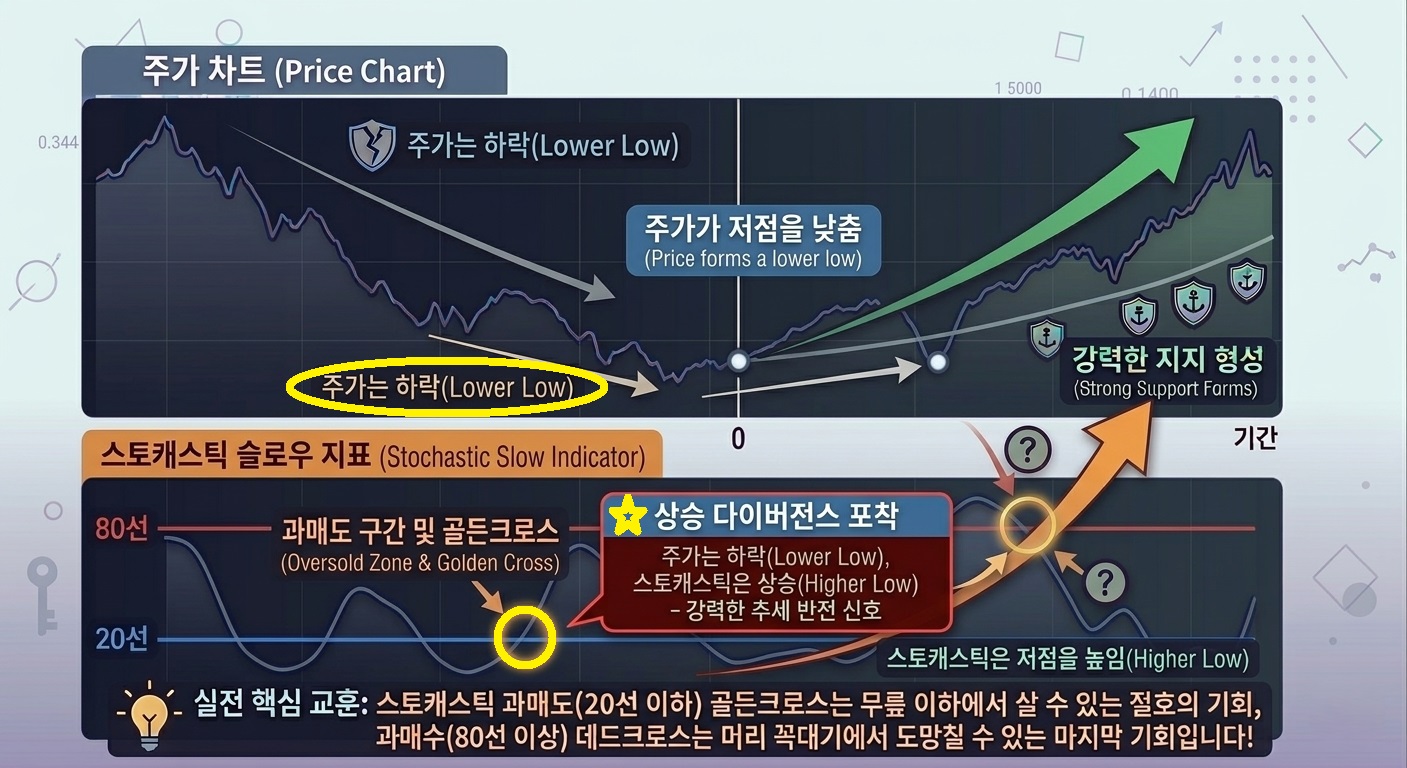 스토캐스틱 슬로우(Stochastic Slow) 상승 다이버전스 포착 사례