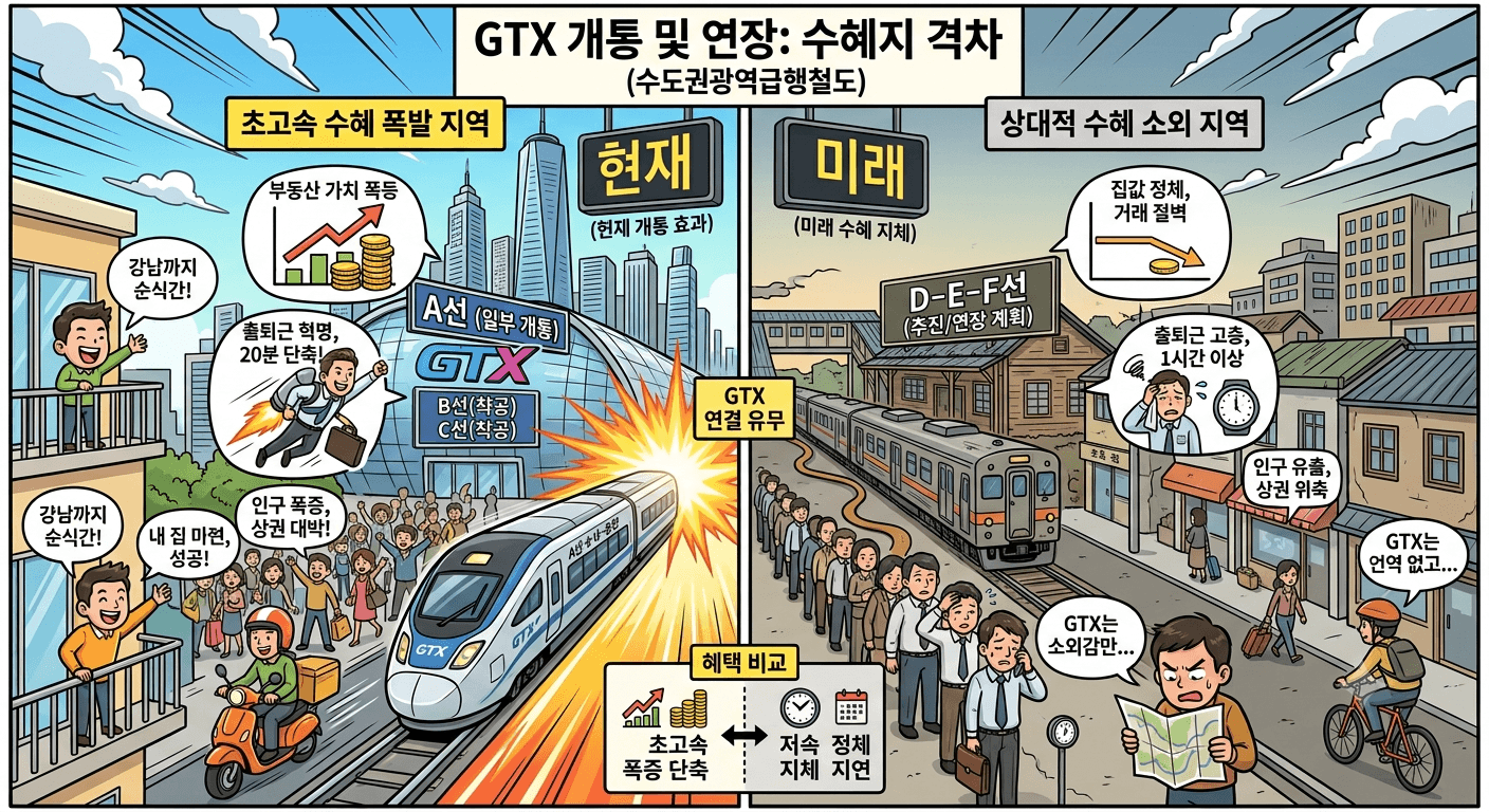GTX(수도권광역급행철도) 개통 및 연장 노선 수혜지 격차