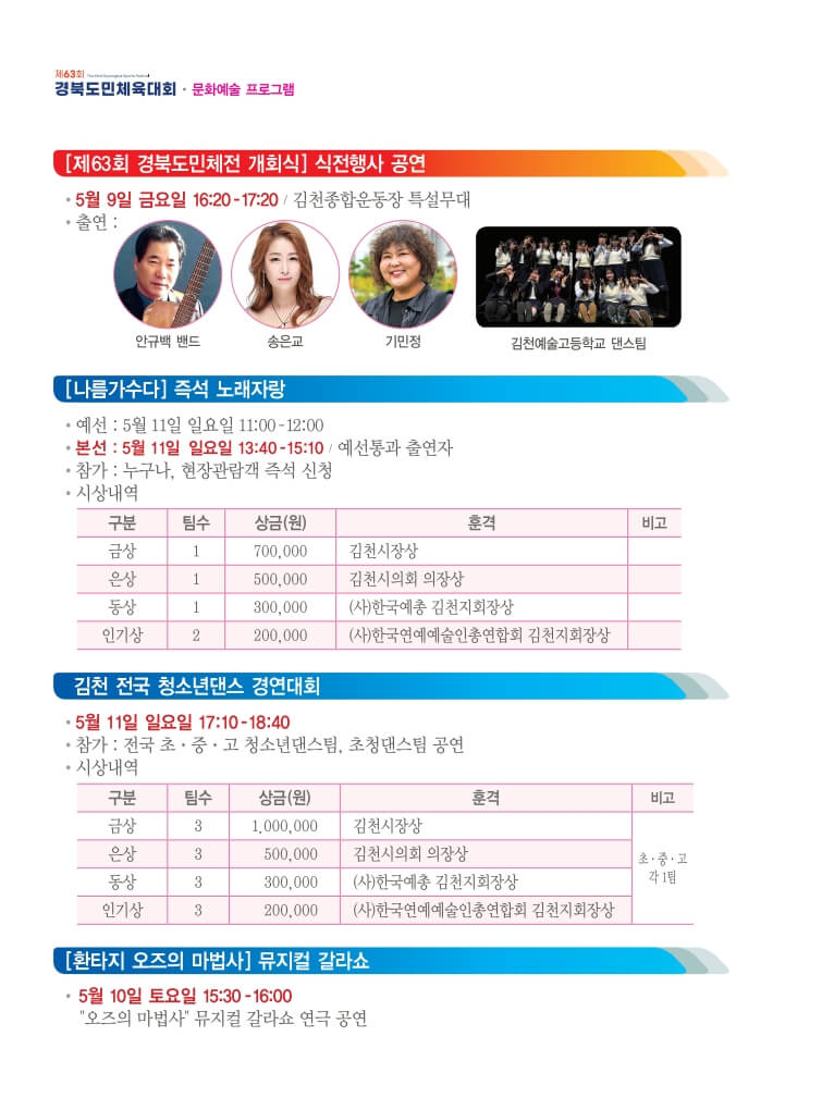 제63회김천경북도민체전문화예술프로그램