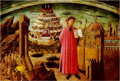 이탈리아 르네상스 시대의 화가 도메니코 디 미켈리노(Domenico di Michelino)가 그린 프레스코화 《단테와 신곡(Dante and the Divine Comedy)》