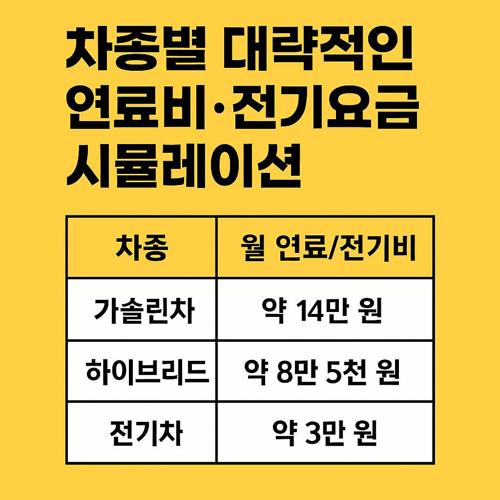 차종별 대략적인 연료비&middot;전기요금 시뮬레이션