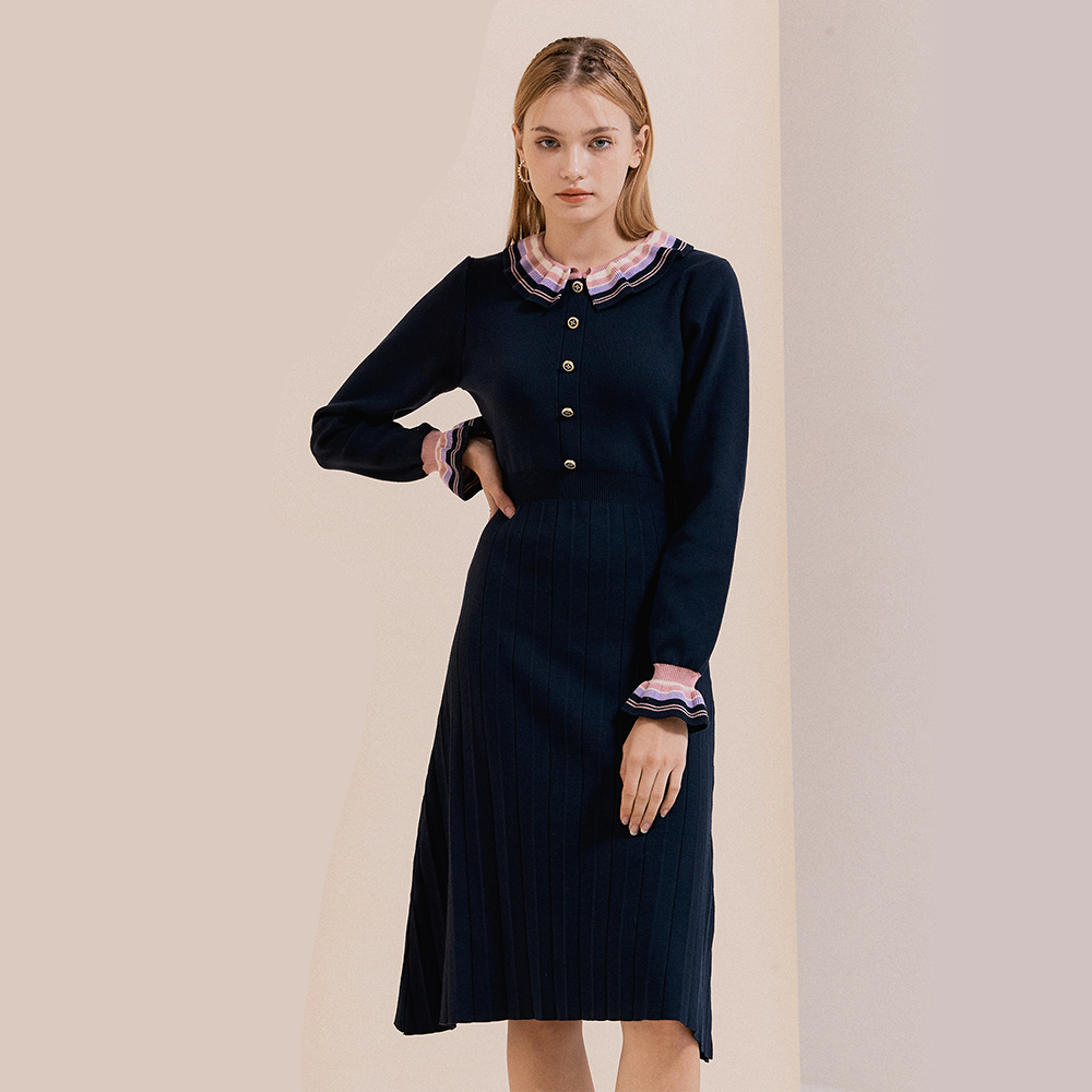 샤틴 SATIN 온라인단독 칼라 니트 원피스 O223T916