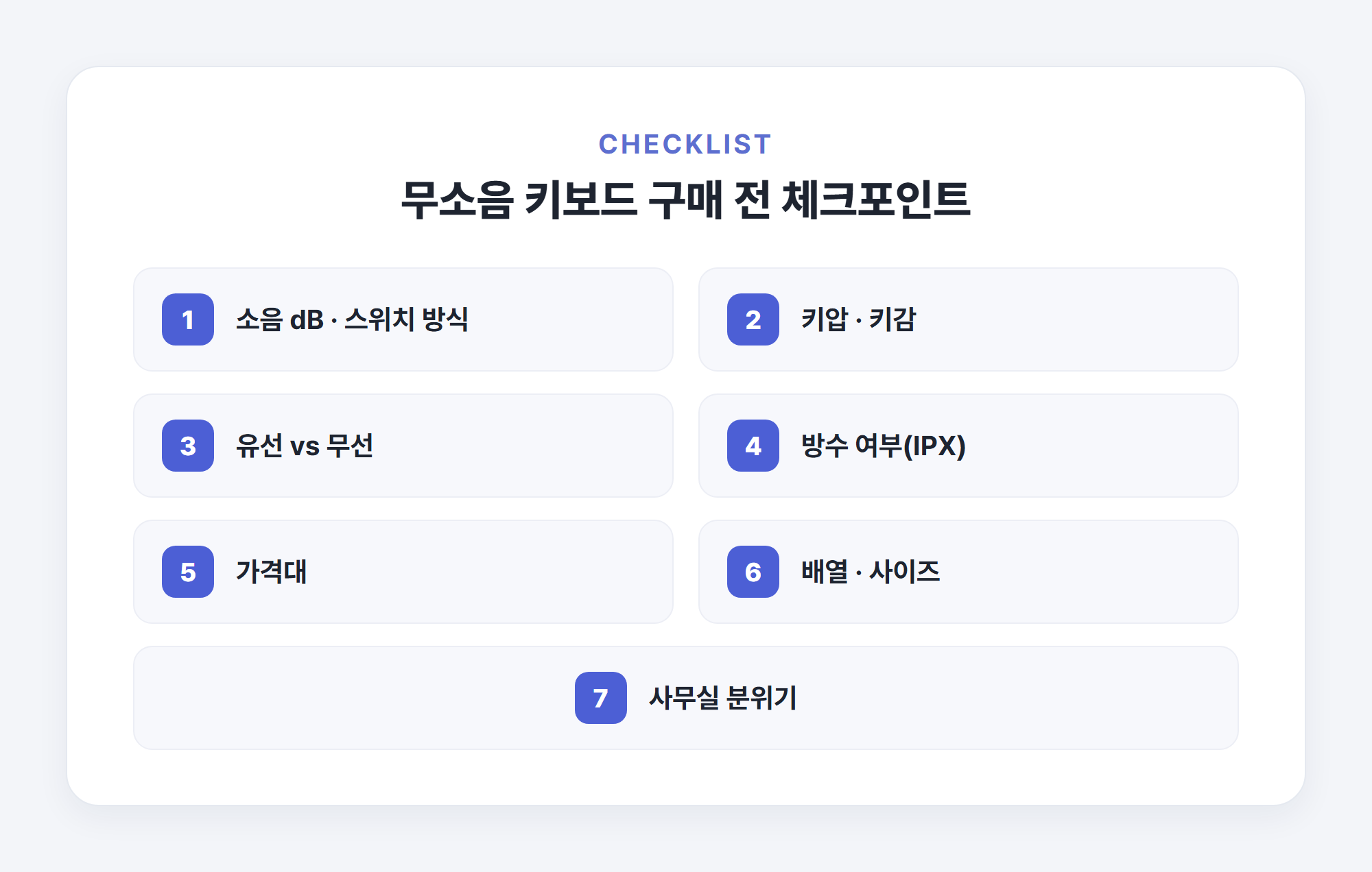 무소음 키보드 구매 전 체크포인트 7가지 핵심 포인트 카드