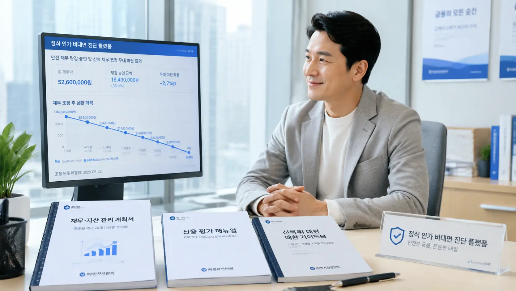신용 회복 위원회 개인 워크 아웃 원금 감면 방어법 및 신속 채무 조정 단점 상쇄 요령을 핀테크 플랫폼으로 비교하는 모습