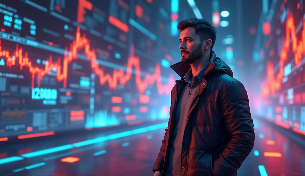 주식차트를 열심히 보는 주식고수 모습