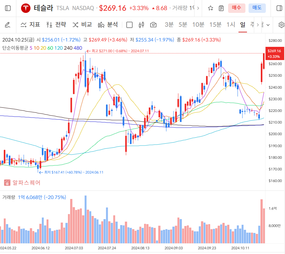 테슬라 일봉차트