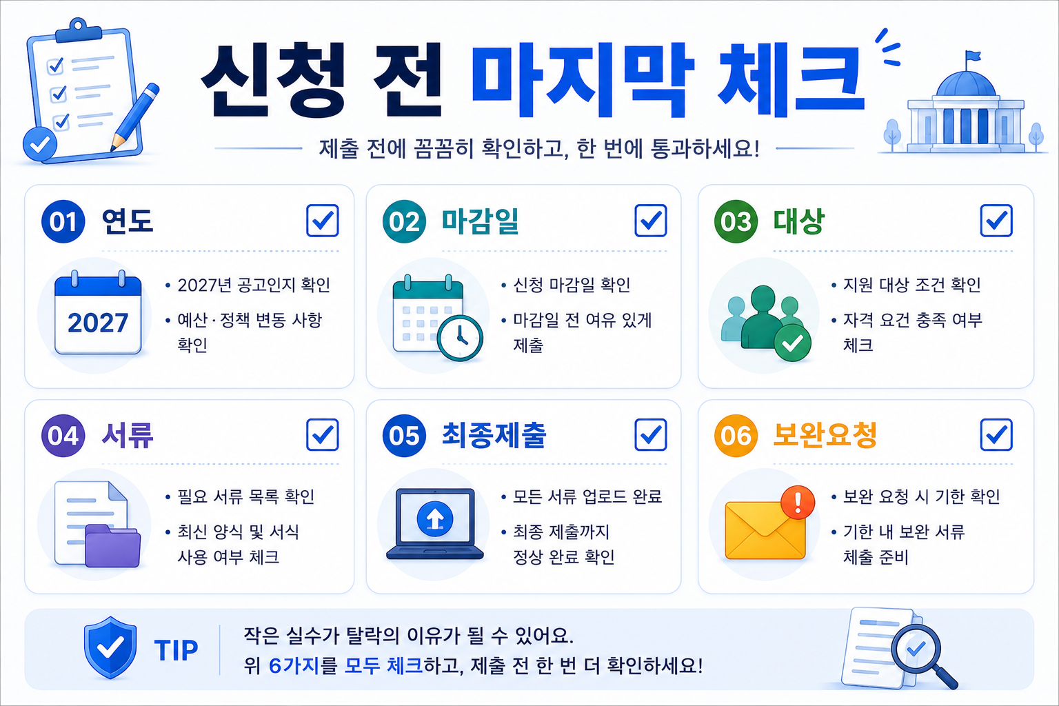 2027년 정부지원금 신청 전 공고연도 신청기간 필요서류 최종제출 보완요청 체크리스트