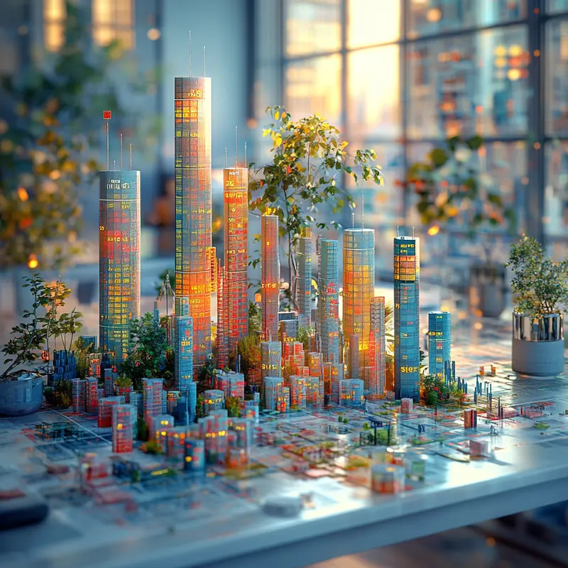 다양한 시장 기호로 표시된 여러 ETF로 가득 찬 세부적인 포트폴리오 차트를 보여줍니다. 현대적 공간과 부드러운 색조가 조화를 이룹니다.