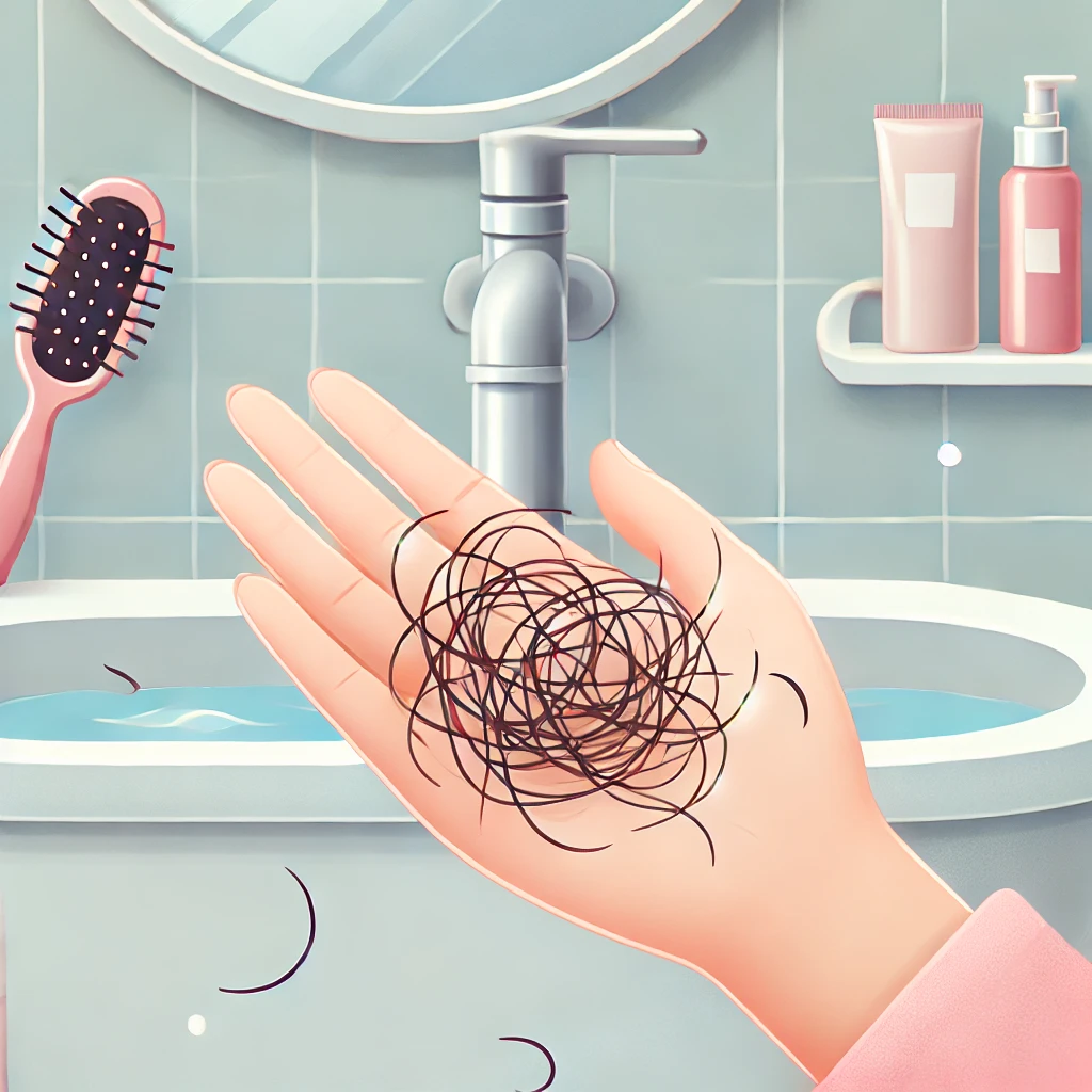 모발 이식 후 머리가 빠지는지 욕실에서 확인하는 장면